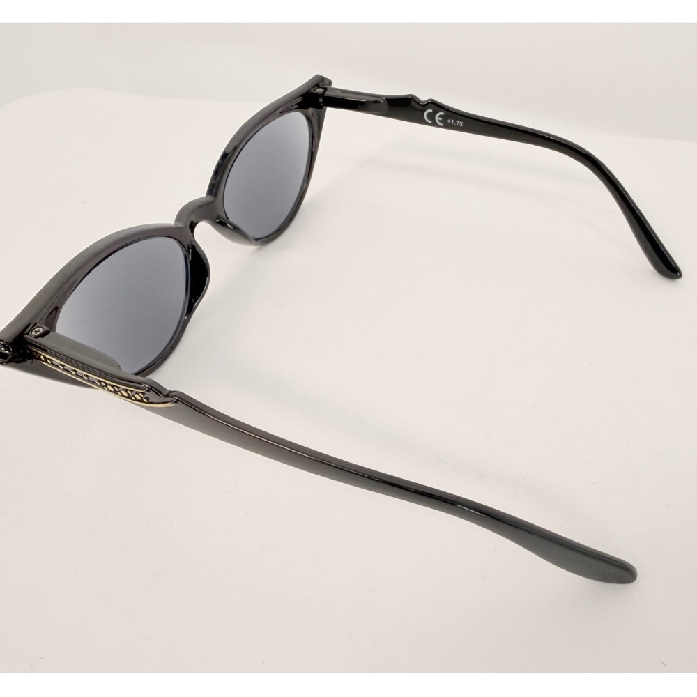 Foster Grant Cat Eye Reading Glasses Black Rhinestone Accent +1.75 w/Case 104-55 - Picture 3 of 11